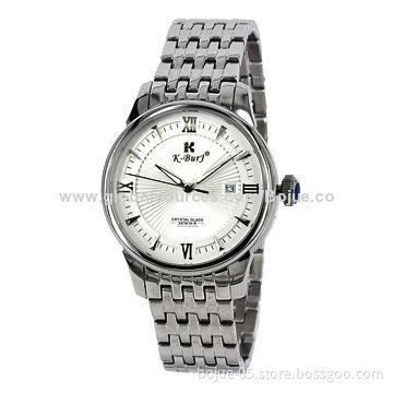 Quartz stainless steel watches with calendar date function, silver color, high end